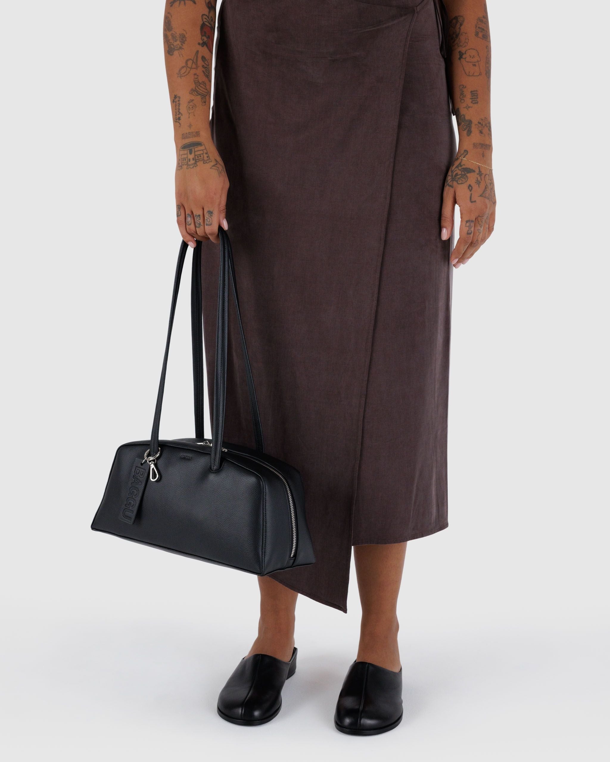 Recycled Leather Bowler Bag - Black