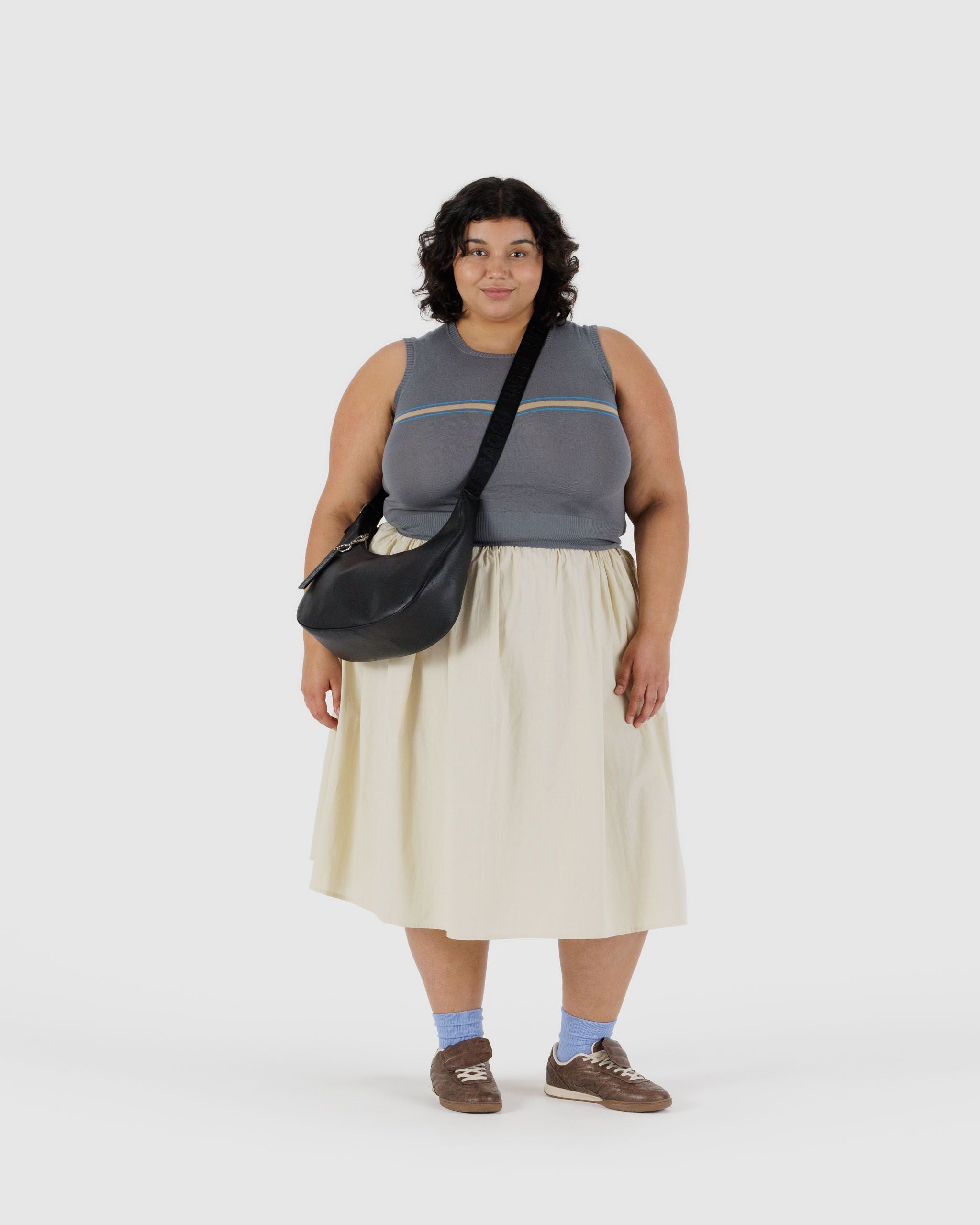 Medium Recycled Leather Crescent Bag - Black