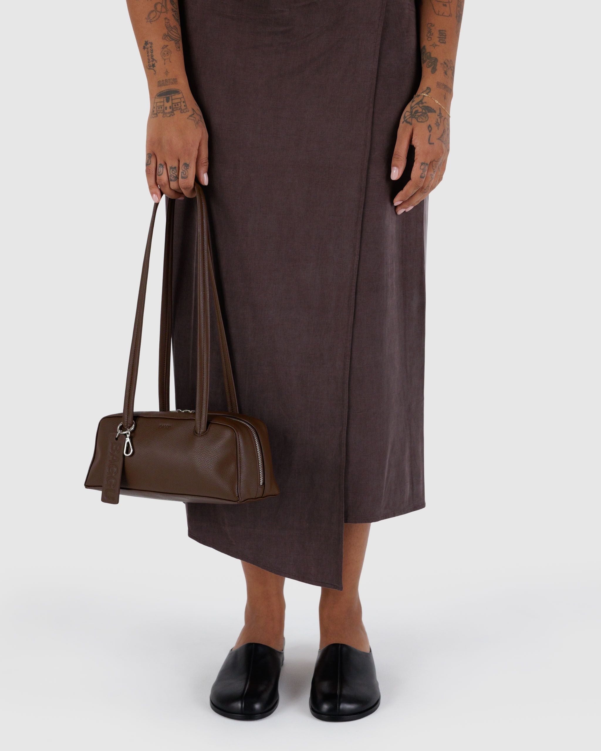 Small Recycled Leather Bowler Bag - Brown