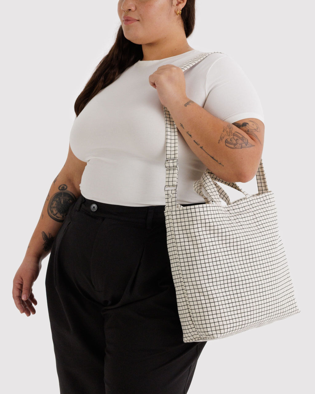Horizontal Zip Duck Bag - Natural Grid